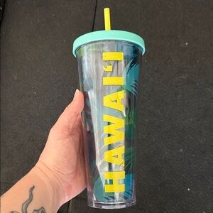 Starbucks Hawaii Tumbler with Blue Lid and Yellow Straw